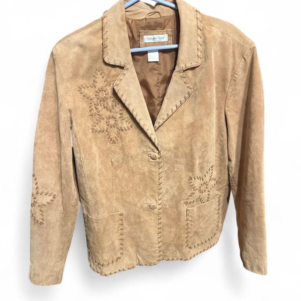 Coldwater Creek tan suede whipstitch daisy jacket